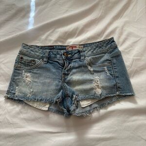 T Five Denim Women’s Juniors Size 3 Shorts Distressed Blue Cut Offs - 28” Waist